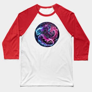 Guardian of the Night: Moonlit Dragon Circle Baseball T-Shirt